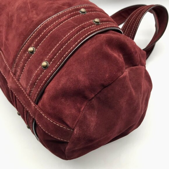 Kale Dark Red Suede Leather Large Shoulder Bag - Picture 7 of 12